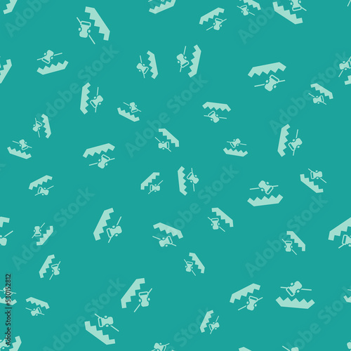 Green Disabled access elevator lift escalator icon isolated seamless pattern on green background. Movable mechanical chair platform for handicapped human. Vector
