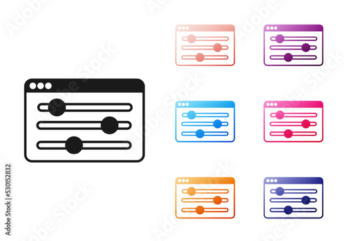 Black Browser setting icon isolated on white background. Adjusting, service, maintenance, repair, fixing. Set icons colorful. Vector