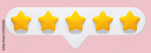 Vector 3d realistic illustration of 5 stars feedback, evaluation of a product or service on a pink background