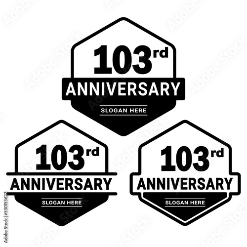103 years anniversary celebration logotype. 103rd anniversary logo collection. Set of anniversary design template. Vector and illustration.
