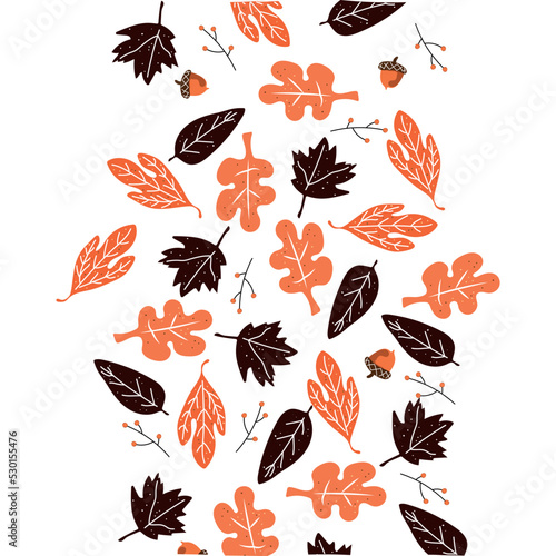 Maple leaves vector background, fall foliage on white illustration. red yellow gold dry autumn leaves. Beautiful tree foliage vector october season specific background.