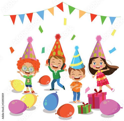 birthday party birthday cake and laughing kids having fun