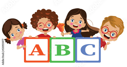 letter cubes and cute kids learning letters