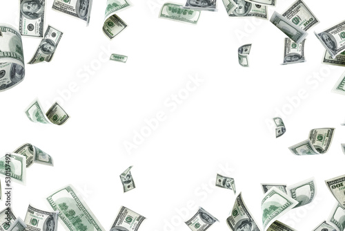 Money background. Hundred dollars of America. Usd cash money falling. photo