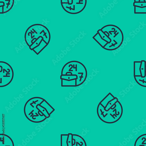 Blue line Always busy icon isolated seamless pattern on green background. Vector © Oksana