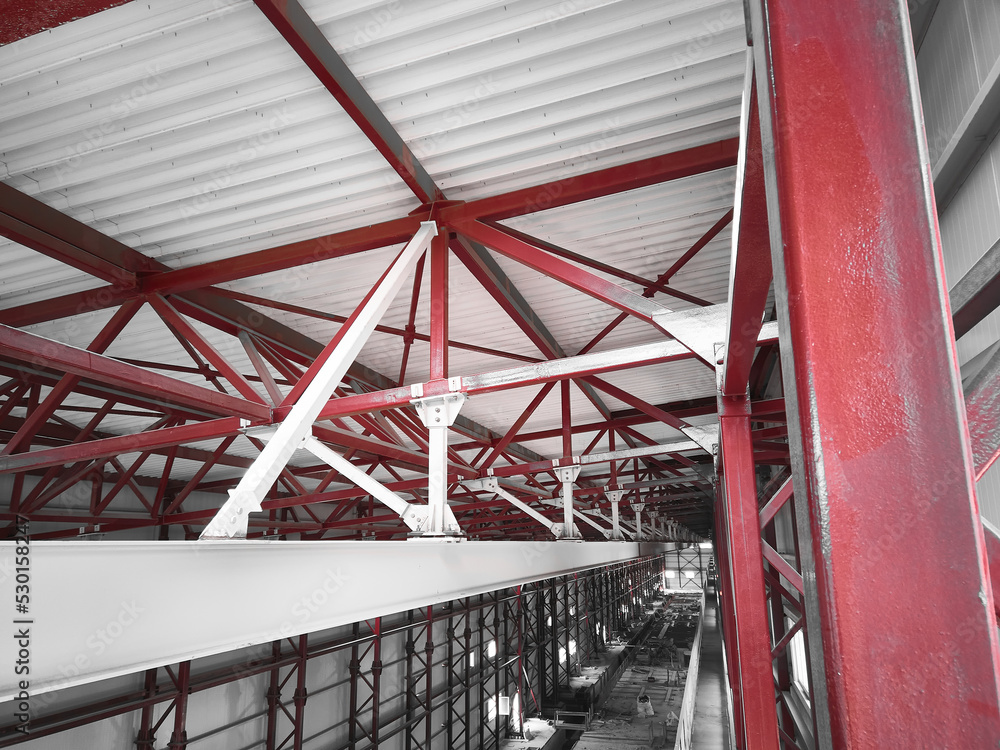 Crane runway girder and metal structures. Overhead traveling gantry crane beam, maintenance