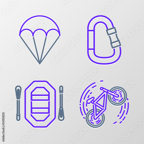Free Download Set line Bicycle trick, Rafting boat, Carabiner and Parachute icon. Vector - GFXLoad
