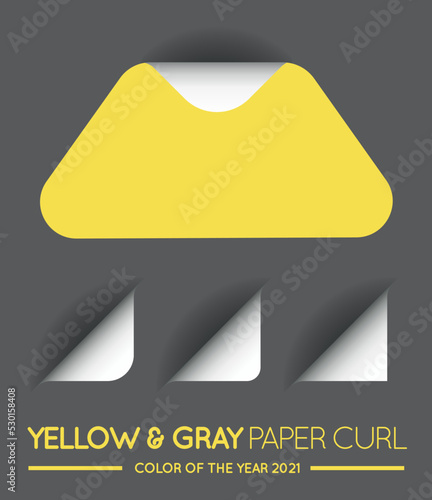 Trendy Color. Yellow and Gray. Vector Triangle with Paper Curl with Shadow Isolated Set. Sticker.