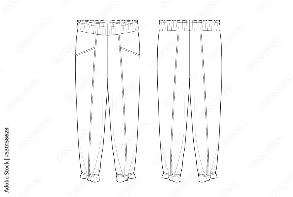 Loose fit comfort trouser flat sketch template Loose fit comfort trouser flat sketch template