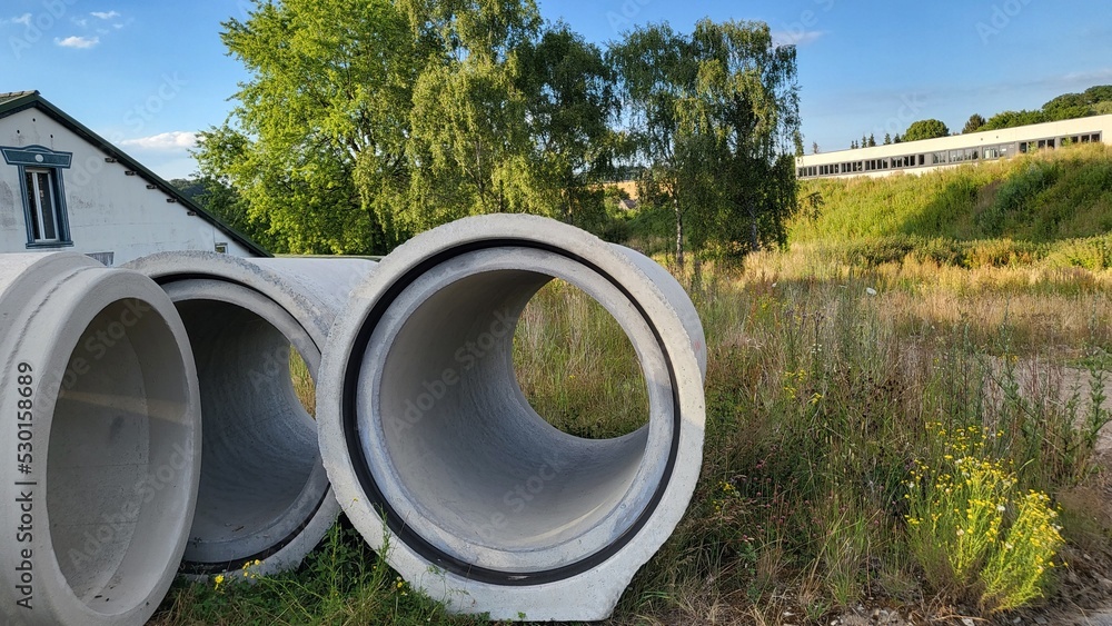 Concrete pipes at a construction site Concrete pipes at a construction site