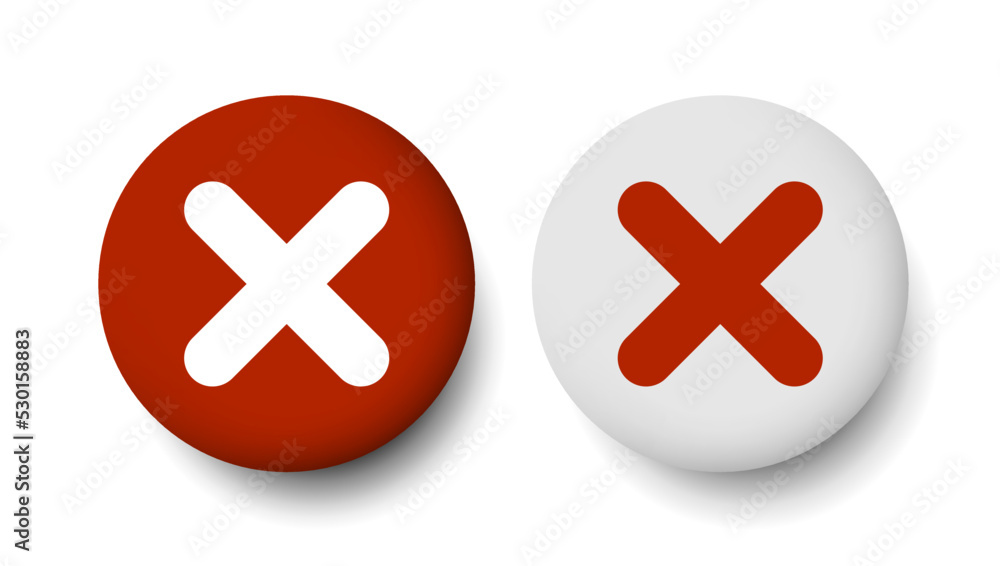 Cancel. 3d Cross icon. Red and white round icon. Vector clipart isolated on white background. Cancel. 3d Cross icon. Red and white round icon. Vector clipart isolated on white background.