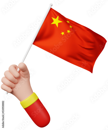 3d cartoon hand holding china flag