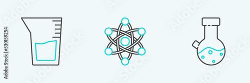 Set line Test tube and flask chemical, Laboratory glassware or beaker and Atom icon. Vector