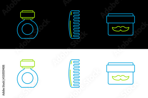 Set line Cream or lotion cosmetic jar, Aftershave and Hairbrush icon. Vector