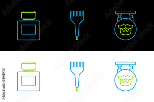 Set line Barbershop, Aftershave and Hairbrush icon. Vector