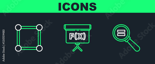 Set line Calculation, Geometric figure Square and Chalkboard icon. Vector