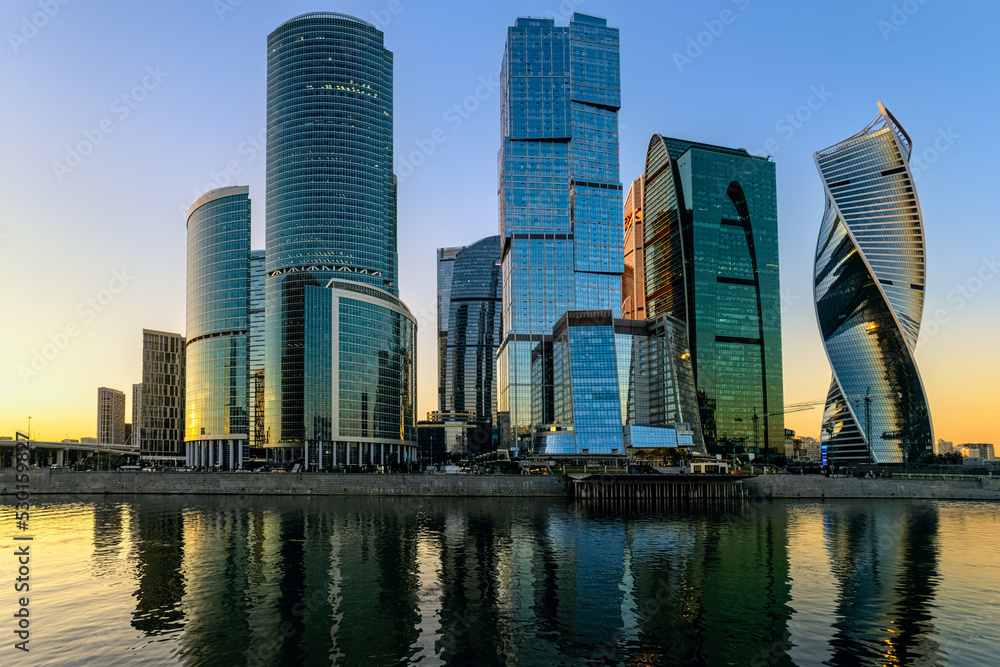 City of Moscow. Russia. Business Center Moscow City at sunset.