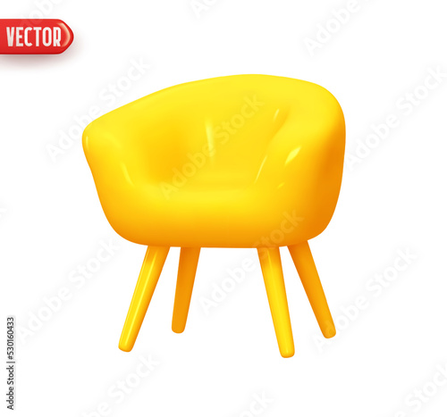 Modern stylish armchair yellow colors. Chair Realistic 3d design element In plastic cartoon style. Icon isolated on white background. vector illustration