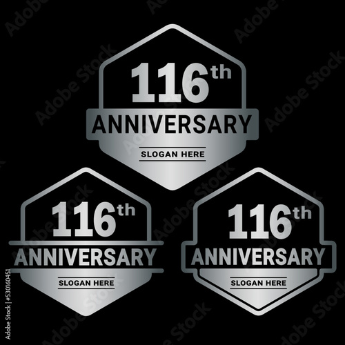 116 years anniversary celebration logotype. 116th anniversary logo collection. Set of anniversary design template. Vector and illustration. 