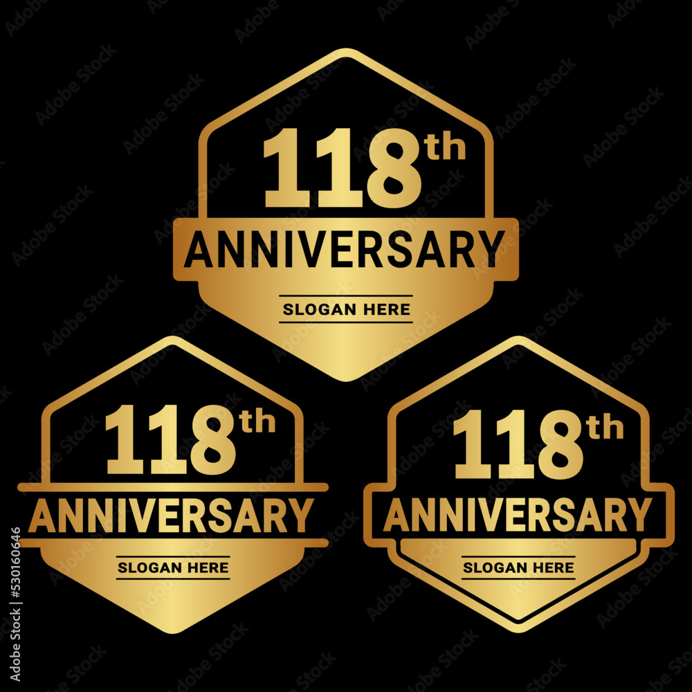 118 years anniversary celebration logotype. 118th anniversary logo collection. Set of anniversary design template. Vector and illustration.
