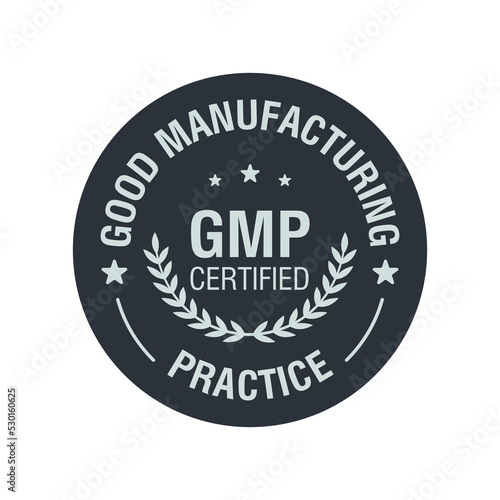 GMP. Good Manufacturing Practice certified round stamp on white background. Vector