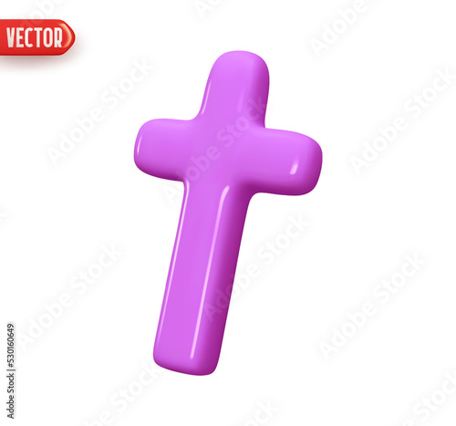 Cross Christian religious decor. Realistic 3d design element In plastic cartoon style. Icon isolated on white background. vector illustration