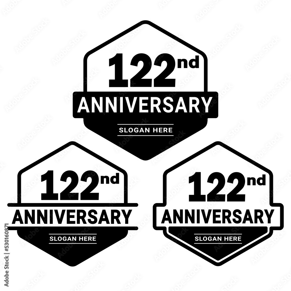 122 years anniversary celebration logotype. 122nd anniversary logo collection. Set of anniversary design template. Vector and illustration.
