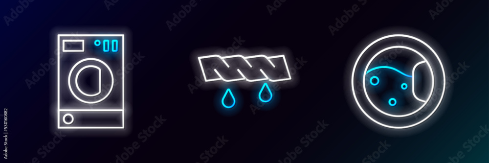 Set line Washer, and Squeeze clothes icon. Glowing neon. Vector Set line Washer, and Squeeze clothes icon. Glowing neon. Vector
