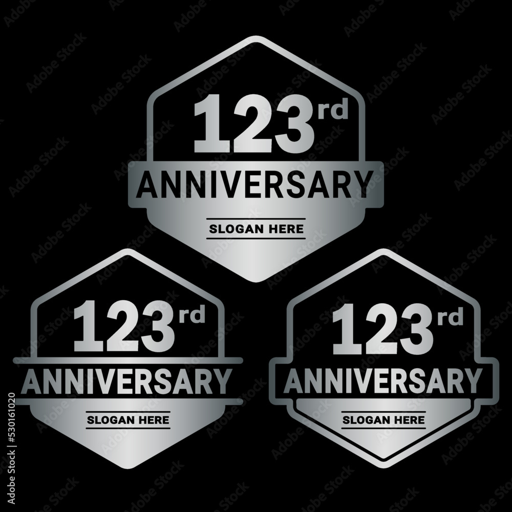 123 years anniversary celebration logotype. 123rd anniversary logo collection. Set of anniversary design template. Vector and illustration.
