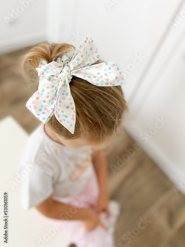 A beautiful  bow is an accessory for the hair on the girl