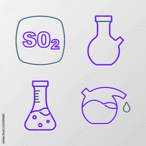 Set line Test tube  and Sulfur dioxide SO2 icon. Vector