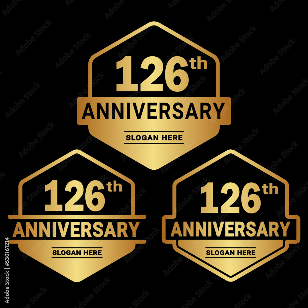 126 years anniversary celebration logotype. 126th anniversary logo collection. Set of anniversary design template. Vector and illustration.
