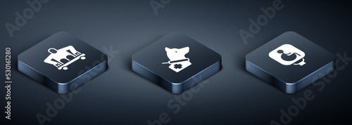 Set Isometric Man without legs sitting wheelchair, Disabled and Guide dog icon. Vector
