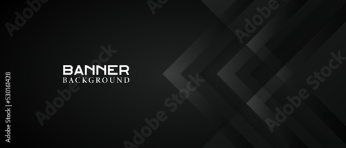 Black geometric banner background. long banner design template with square element