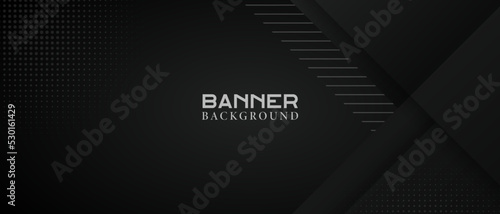 Black geometric banner background. long banner design template with line pattern