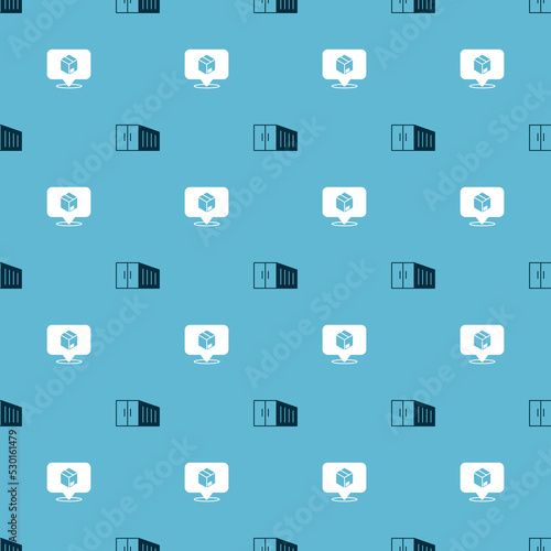 Set Container and Location with cardboard box on seamless pattern. Vector