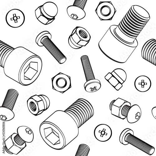 Seamless pattern with bolts and nuts
