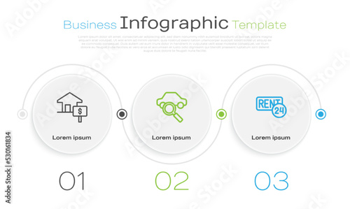 Set line House with dollar, Car sharing and Rent. Business infographic template. Vector