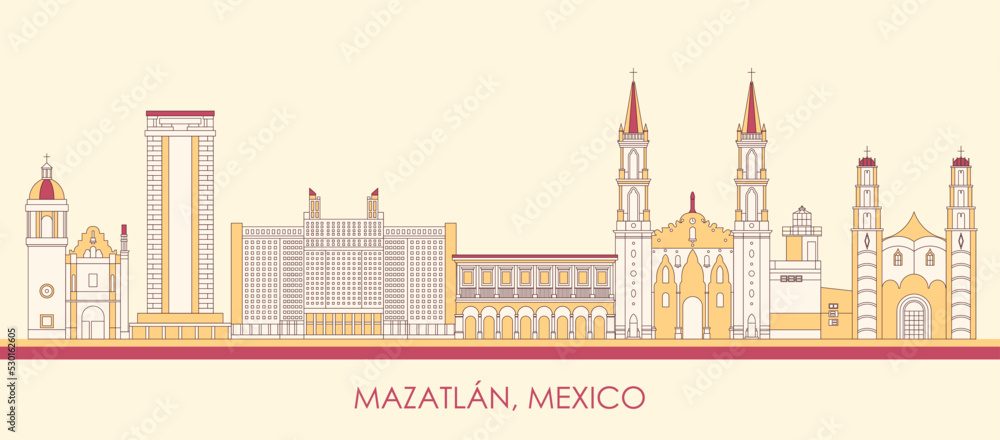 Cartoon Skyline panorama of city of Mazatlan, Mexico - vector illustration