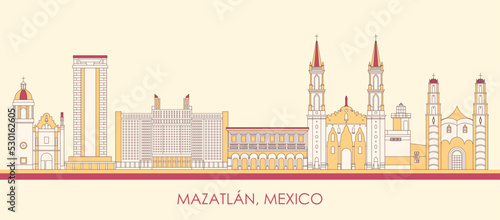 Cartoon Skyline panorama of city of Mazatlan, Mexico - vector illustration