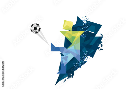 Football Soccer Vector Illustration in Blue and White Background - players in players in yellow, blue and green - kicker