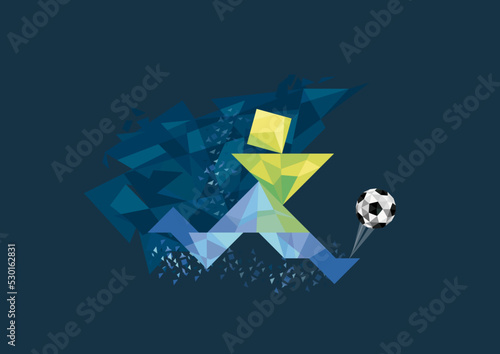 Football Soccer Vector Illustration in Blue Background -  players in yellow, blue and green - kicker