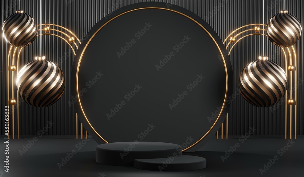 3D rendering of blank product background for cream cosmetics Modern black podium background