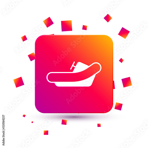 White Rafting boat icon isolated on white background. Inflatable boat with paddles. Water sports, extreme sports, holiday, vacation. Square color button. Vector