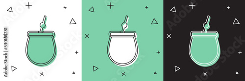 Set Mate tea icon isolated on white and green, black background. Vector