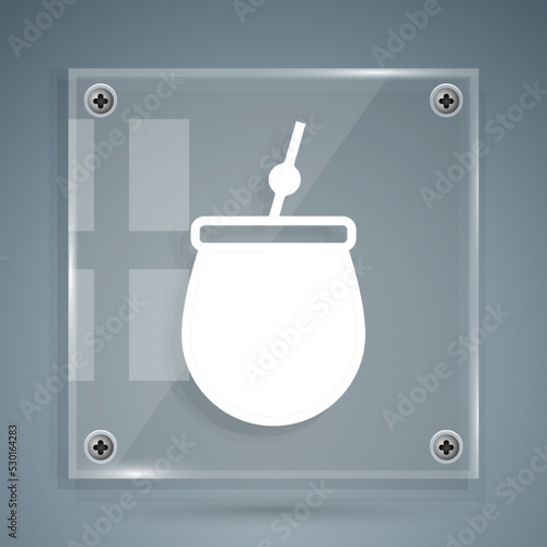 White Mate tea icon isolated on grey background. Square glass panels. Vector