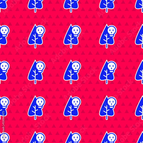 Blue Poison flower icon isolated seamless pattern on red background. Vector