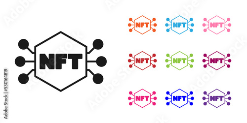Black NFT Digital crypto art icon isolated on white background. Non fungible token. Set icons colorful. Vector