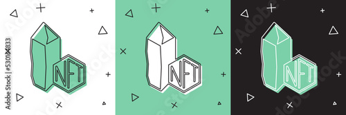 Set NFT Digital crypto art icon isolated on white and green, black background. Non fungible token. Vector