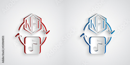 Paper cut NFT Digital crypto art icon isolated on grey background. Non fungible token. Paper art style. Vector